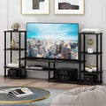 Furinno Multifunctional TV Stand for TV's up To 48 TV Console Entertainment Center Open Bookcase Shelves, Espresso/Black