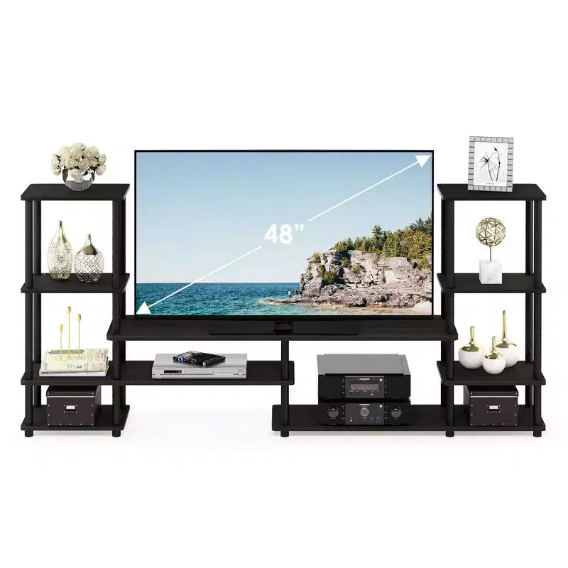 Meuble TV multifonctionnel pour téléviseurs jusqu'à 48 pouces, console de divertissement, étagères ouvertes, Espresso/Noir