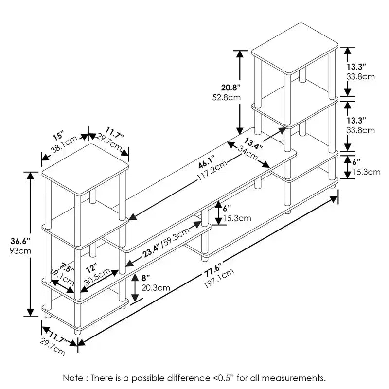 Meuble TV multifonctionnel pour téléviseurs jusqu'à 48 pouces, console de divertissement, étagères ouvertes, Espresso/Noir