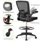Chaise de dessinateur pivotante réglable avec accoudoirs relevables, support lombaire réglable Noir et Blanc/Noir