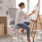 Chaise de dessinateur pivotante réglable avec accoudoirs relevables, support lombaire réglable Noir et Blanc/Noir