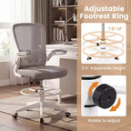 Chaise de dessinateur pivotante réglable avec accoudoirs relevables, support lombaire réglable Noir et Blanc/Noir