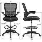 Chaise de dessinateur pivotante réglable avec accoudoirs relevables, support lombaire réglable Noir et Blanc/Noir