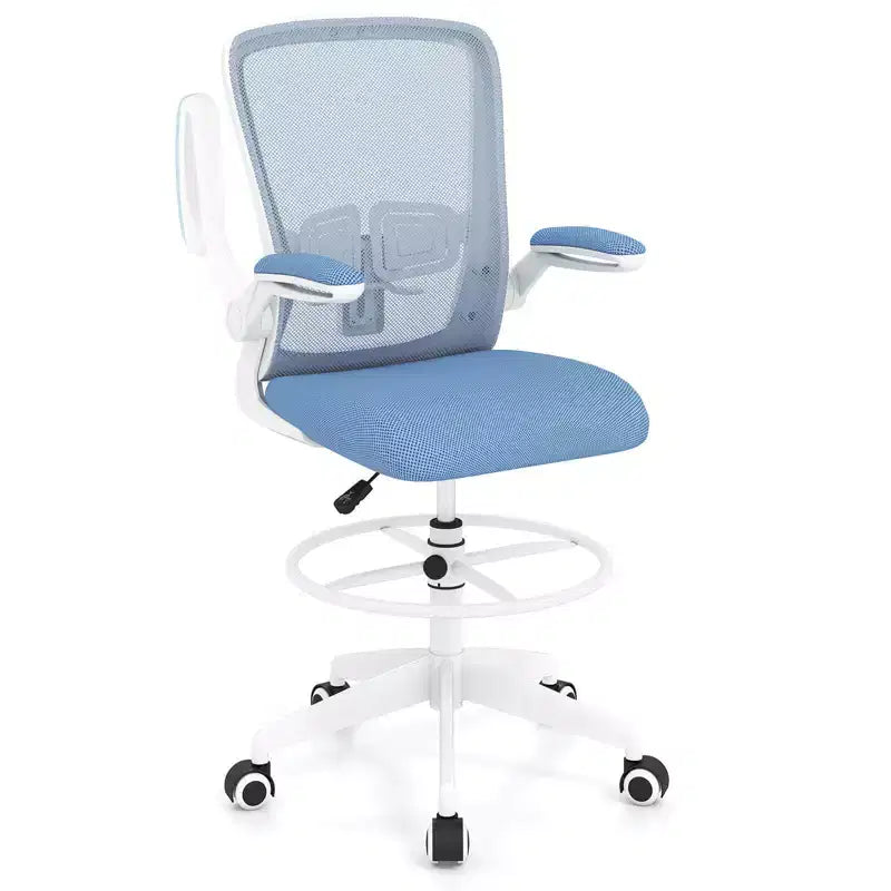 Adjustable Swivel Drafting Chair with Flip-Up Armrests Adjustable Lumbar Support Black&White/Black