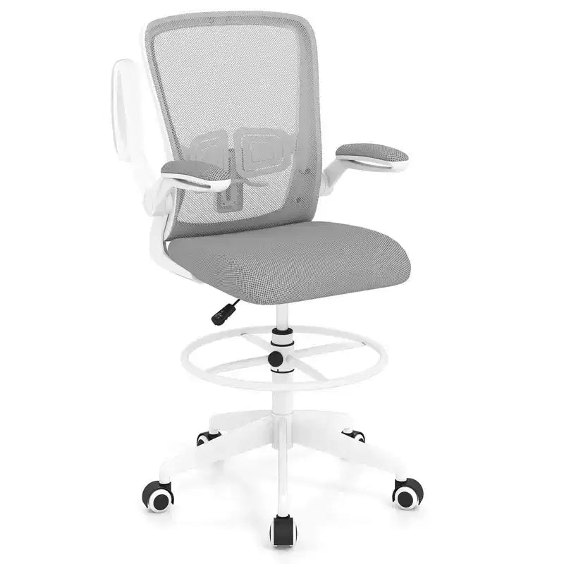 Adjustable Swivel Drafting Chair with Flip-Up Armrests Adjustable Lumbar Support Black&White/Black