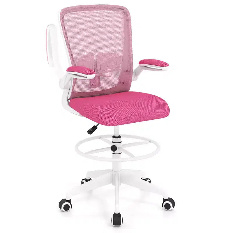 Adjustable Swivel Drafting Chair with Flip-Up Armrests Adjustable Lumbar Support Black&White/Black