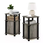 Lot de 2 tables d'appoint de style Mid-Century à 3 niveaux pour canapé, téléphone, table de chevet, avec armoire de rangement et étagère ouverte, chêne français/noir