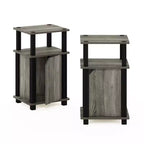 Lot de 2 tables d'appoint de style Mid-Century à 3 niveaux pour canapé, téléphone, table de chevet, avec armoire de rangement et étagère ouverte, chêne français/noir