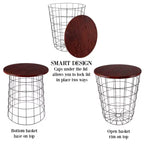 Lot de 2 tables gigognes avec rangement – Tables d'appoint avec plateaux en bois amovibles et structure en panier métallique