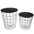 Lot de 2 tables gigognes avec rangement – Tables d'appoint avec plateaux en bois amovibles et structure en panier métallique