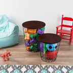 Lot de 2 tables gigognes avec rangement – Tables d'appoint avec plateaux en bois amovibles et structure en panier métallique