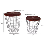 Lot de 2 tables gigognes avec rangement – Tables d'appoint avec plateaux en bois amovibles et structure en panier métallique