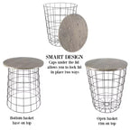 Lot de 2 tables gigognes avec rangement – Tables d'appoint avec plateaux en bois amovibles et structure en panier métallique
