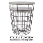 Lot de 2 tables gigognes avec rangement – Tables d'appoint avec plateaux en bois amovibles et structure en panier métallique