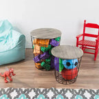 Lot de 2 tables gigognes avec rangement – Tables d'appoint avec plateaux en bois amovibles et structure en panier métallique
