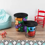 Lot de 2 tables gigognes avec rangement – Tables d'appoint avec plateaux en bois amovibles et structure en panier métallique