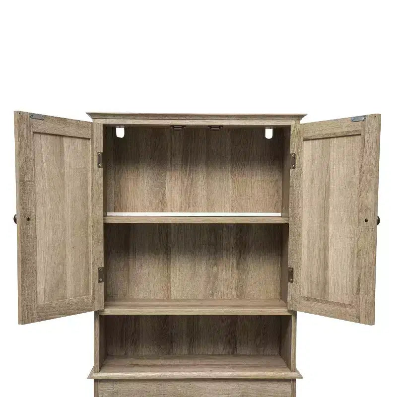 Dune Farmhouse : Meuble de rangement de salle de bain à poser au-dessus des toilettes, avec portes à fermeture magnétique, étagère réglable et étagère inférieure ouverte