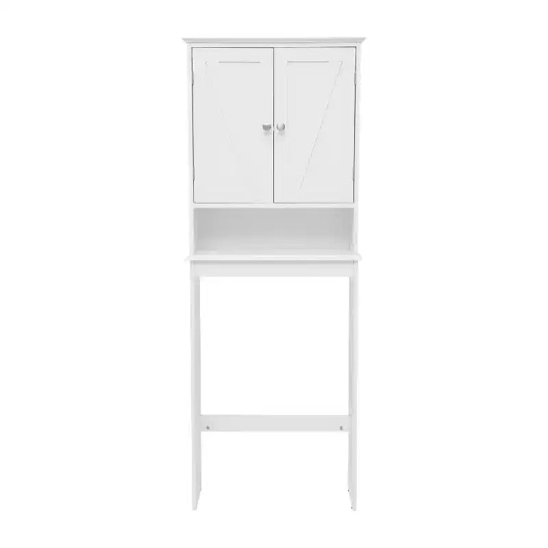 Dune Farmhouse : Meuble de rangement de salle de bain à poser au-dessus des toilettes, avec portes à fermeture magnétique, étagère réglable et étagère inférieure ouverte