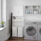 Dune Farmhouse : Meuble de rangement de salle de bain à poser au-dessus des toilettes, avec portes à fermeture magnétique, étagère réglable et étagère inférieure ouverte
