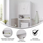 Dune Farmhouse : Meuble de rangement de salle de bain à poser au-dessus des toilettes, avec portes à fermeture magnétique, étagère réglable et étagère inférieure ouverte