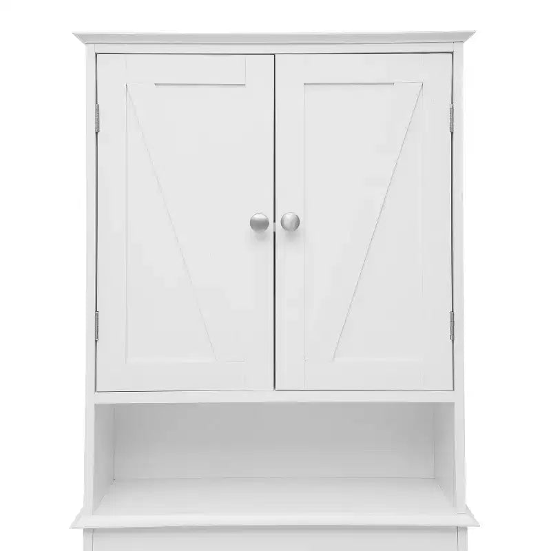 Dune Farmhouse : Meuble de rangement de salle de bain à poser au-dessus des toilettes, avec portes à fermeture magnétique, étagère réglable et étagère inférieure ouverte