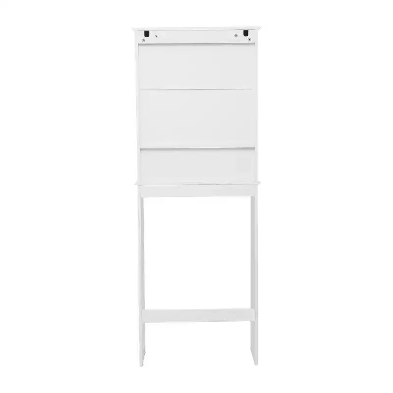 Dune Farmhouse : Meuble de rangement de salle de bain à poser au-dessus des toilettes, avec portes à fermeture magnétique, étagère réglable et étagère inférieure ouverte