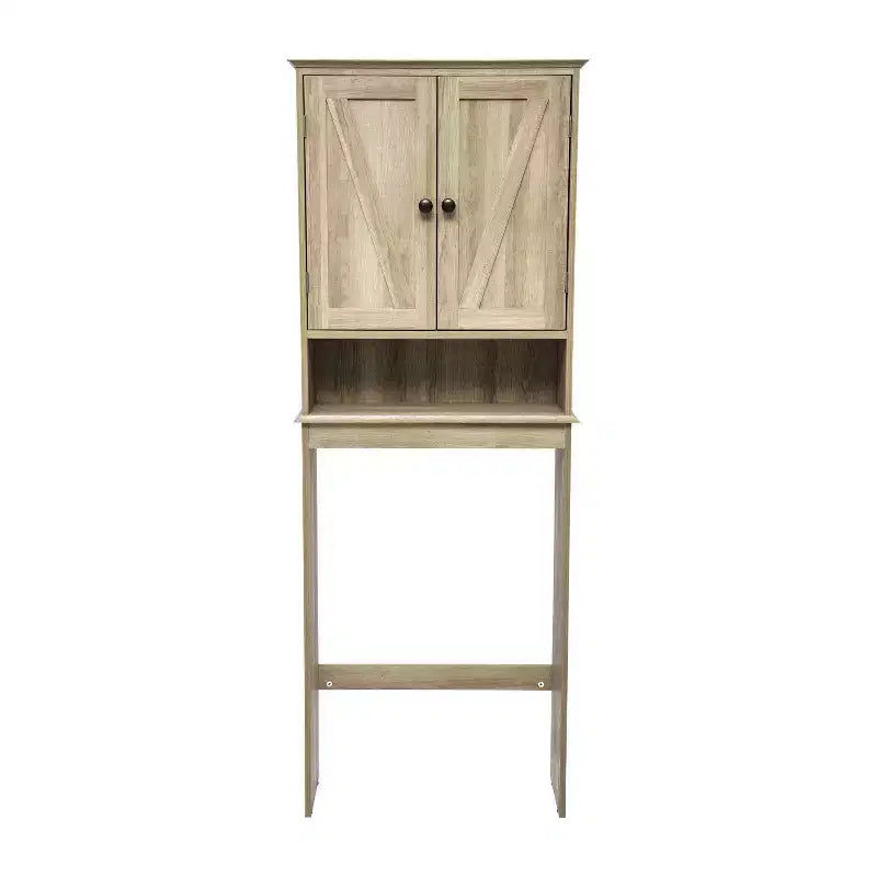 Dune Farmhouse : Meuble de rangement de salle de bain à poser au-dessus des toilettes, avec portes à fermeture magnétique, étagère réglable et étagère inférieure ouverte