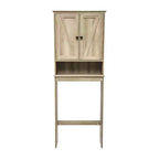 Dune Farmhouse : Meuble de rangement de salle de bain à poser au-dessus des toilettes, avec portes à fermeture magnétique, étagère réglable et étagère inférieure ouverte