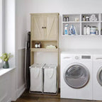Dune Farmhouse : Meuble de rangement de salle de bain à poser au-dessus des toilettes, avec portes à fermeture magnétique, étagère réglable et étagère inférieure ouverte