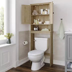Dune Farmhouse : Meuble de rangement de salle de bain à poser au-dessus des toilettes, avec portes à fermeture magnétique, étagère réglable et étagère inférieure ouverte