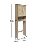 Dune Farmhouse : Meuble de rangement de salle de bain à poser au-dessus des toilettes, avec portes à fermeture magnétique, étagère réglable et étagère inférieure ouverte