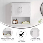 Armoire de toilette murale Vega avec portes à fermeture magnétique, étagère réglable et étagère inférieure ouverte