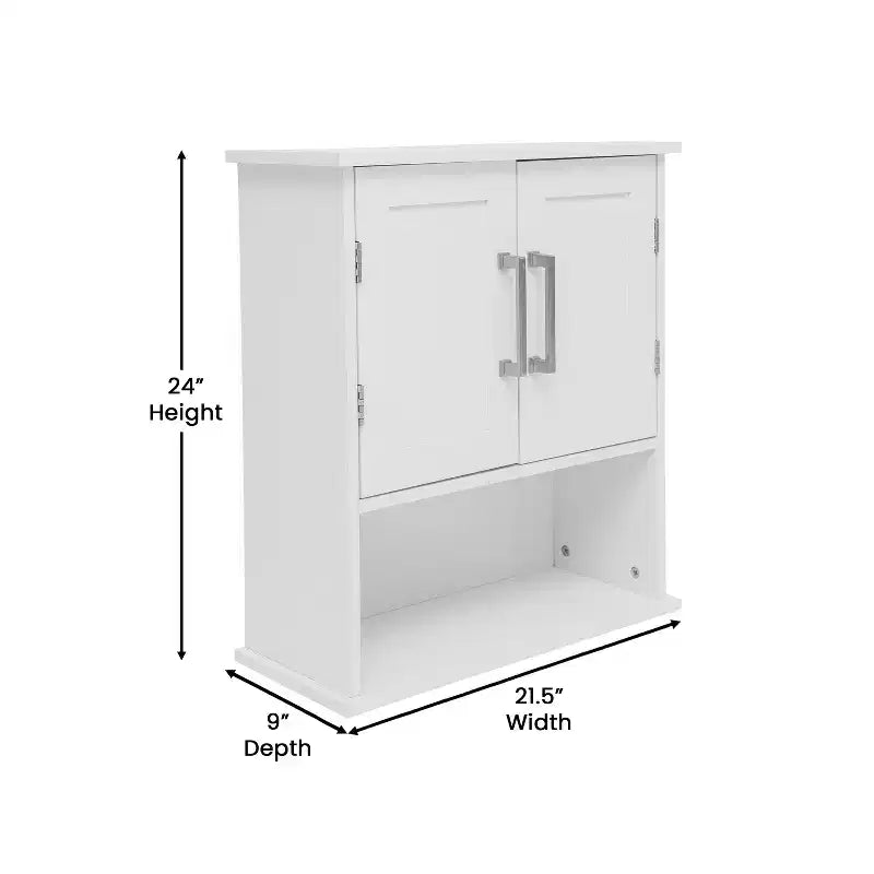 Armoire de toilette murale Vega avec portes à fermeture magnétique, étagère réglable et étagère inférieure ouverte