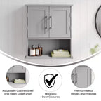 Armoire de toilette murale Vega avec portes à fermeture magnétique, étagère réglable et étagère inférieure ouverte
