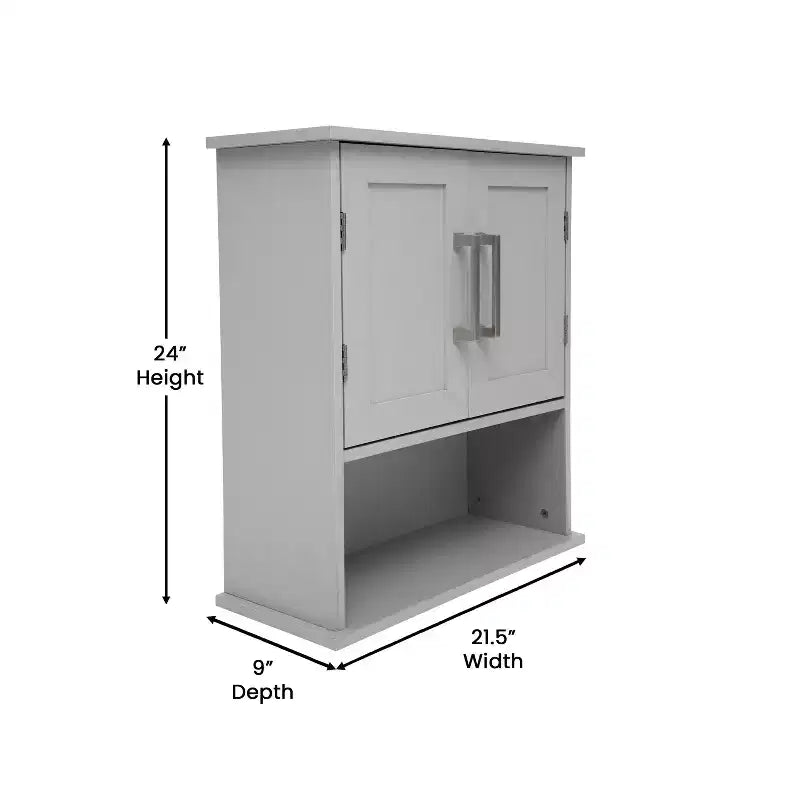 Armoire de toilette murale Vega avec portes à fermeture magnétique, étagère réglable et étagère inférieure ouverte