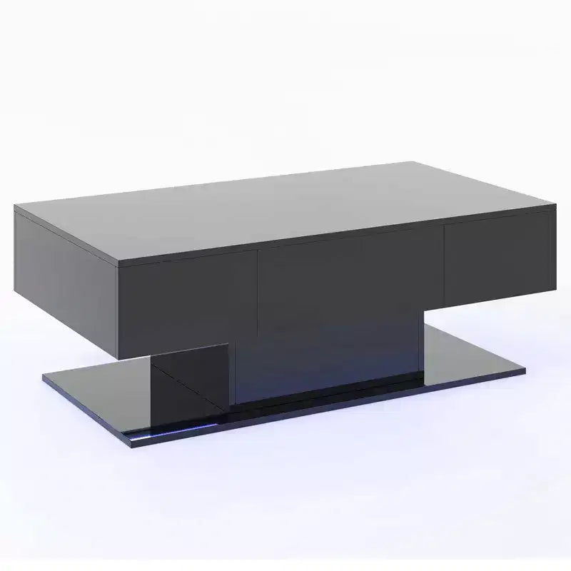 Table basse LED avec 2 tiroirs, lumières LED à intensité variable 20 couleurs et télécommande Blanc/Noir