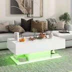 Table basse LED avec 2 tiroirs, lumières LED à intensité variable 20 couleurs et télécommande Blanc/Noir