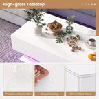Table basse LED avec 2 tiroirs, lumières LED à intensité variable 20 couleurs et télécommande Blanc/Noir