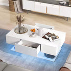 Table basse LED avec 2 tiroirs, lumières LED à intensité variable 20 couleurs et télécommande Blanc/Noir