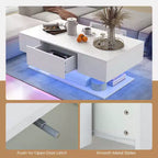 Table basse LED avec 2 tiroirs, lumières LED à intensité variable 20 couleurs et télécommande Blanc/Noir