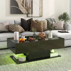 Table basse LED avec 2 tiroirs, lumières LED à intensité variable 20 couleurs et télécommande Blanc/Noir