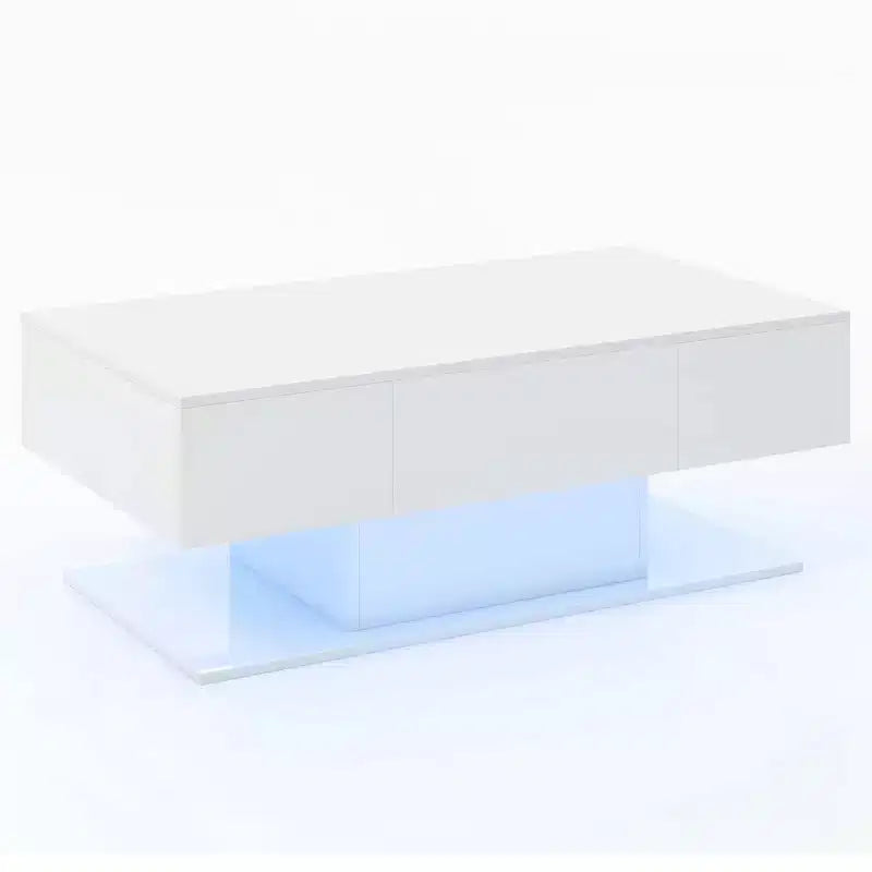 Table basse LED avec 2 tiroirs, lumières LED à intensité variable 20 couleurs et télécommande Blanc/Noir