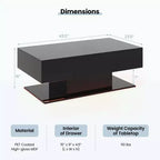 Table basse LED avec 2 tiroirs, lumières LED à intensité variable 20 couleurs et télécommande Blanc/Noir