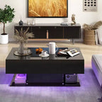 Table basse LED avec 2 tiroirs, lumières LED à intensité variable 20 couleurs et télécommande Blanc/Noir