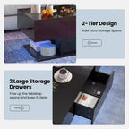 Table basse LED avec 2 tiroirs, lumières LED à intensité variable 20 couleurs et télécommande Blanc/Noir