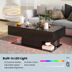 Table basse LED avec 2 tiroirs, lumières LED à intensité variable 20 couleurs et télécommande Blanc/Noir