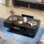 Table basse LED avec 2 tiroirs, lumières LED à intensité variable 20 couleurs et télécommande Blanc/Noir