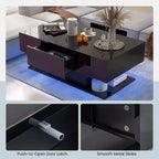 Table basse LED avec 2 tiroirs, lumières LED à intensité variable 20 couleurs et télécommande Blanc/Noir