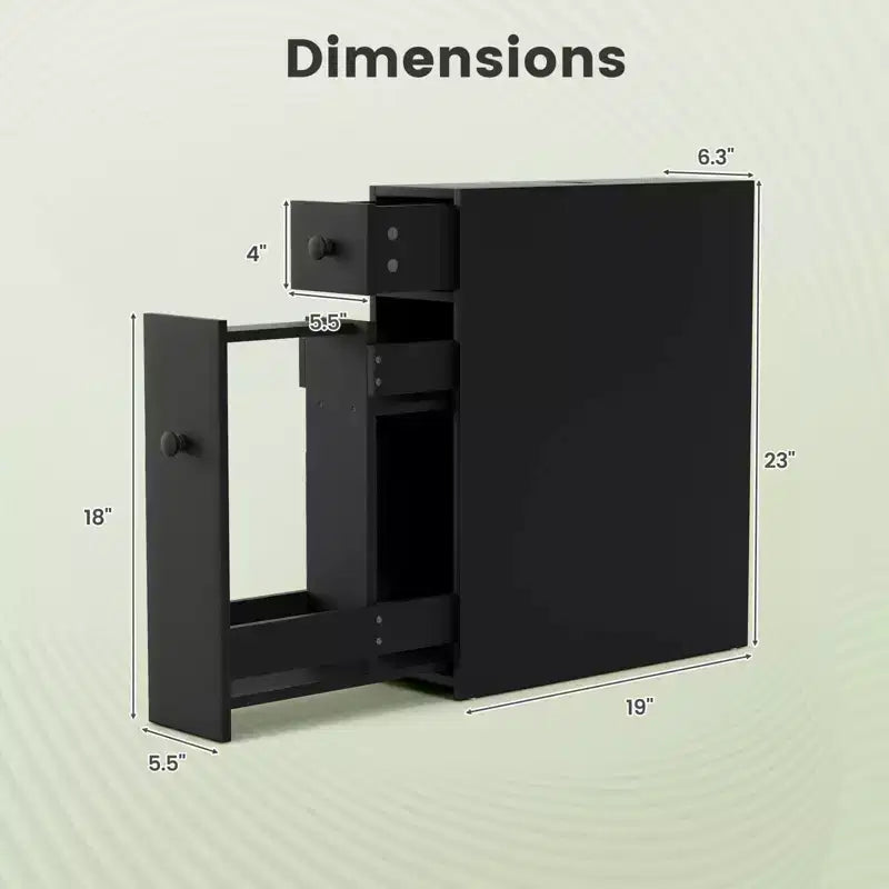 Meuble de Rangement Étroit de Salle de Bain avec Abattant, Noir