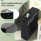 Meuble de Rangement Étroit de Salle de Bain avec Abattant, Noir